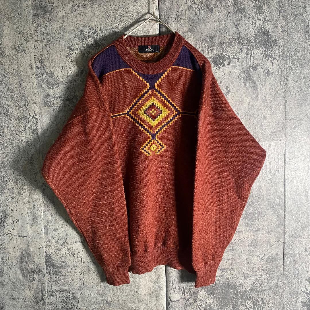 【Vintage】総柄 幾何学 デザイン ニット セーター