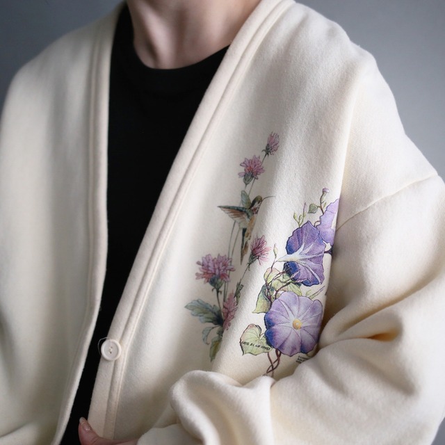 ”花×鳥" double printed loose sweat cardigan