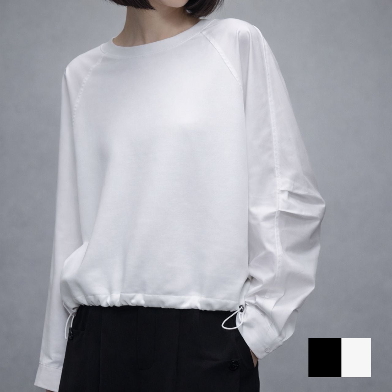 異素材スリーブドロストトップス【2col】 0584