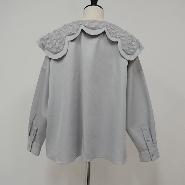 LINKABLE メレンゲブラウスフラワーグレー