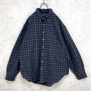 90's ラルフローレン チェックシャツ 刺繍ロゴ
