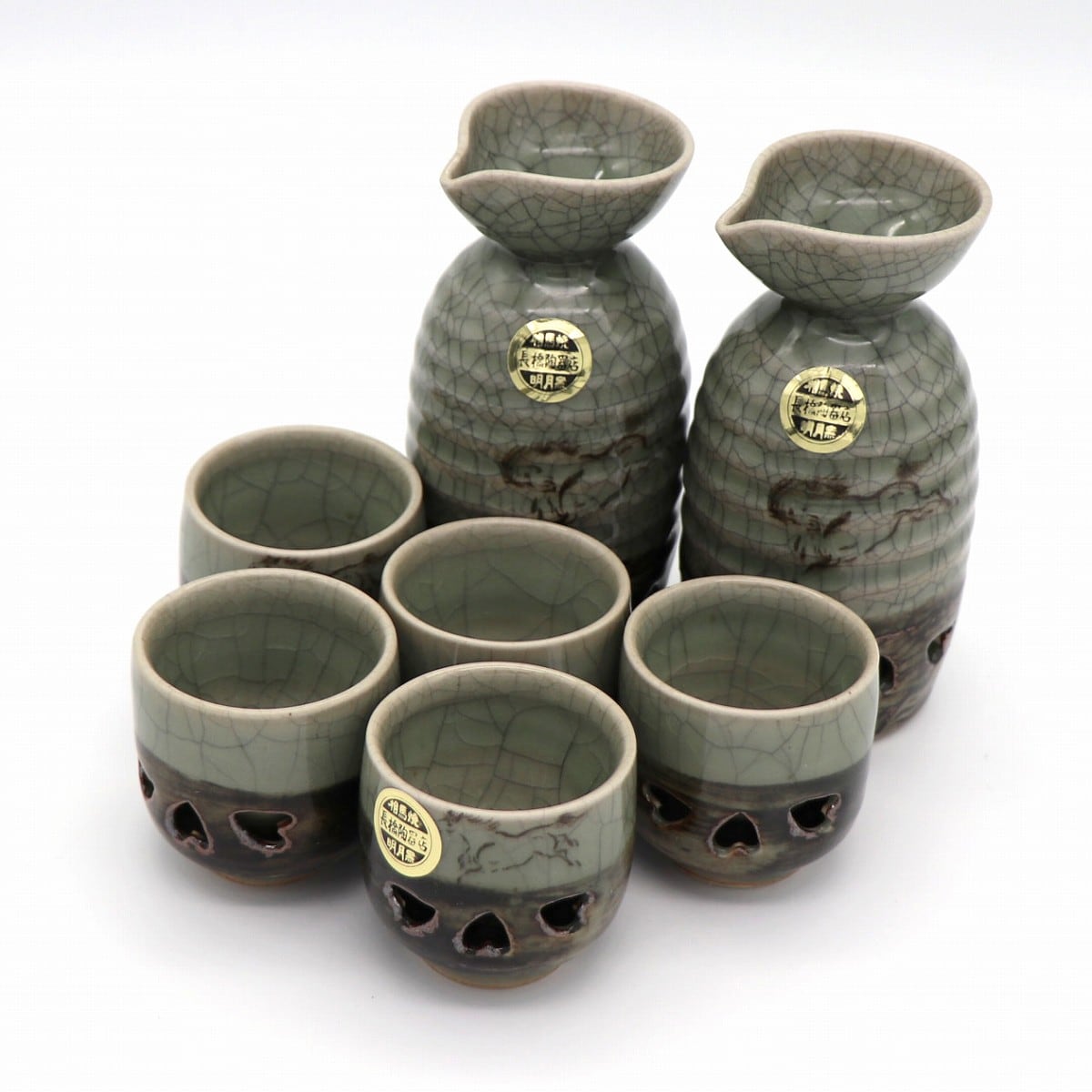 大堀相馬焼・明月窯・徳利2本・おちょこ5客・酒器セット・陶磁器・No 