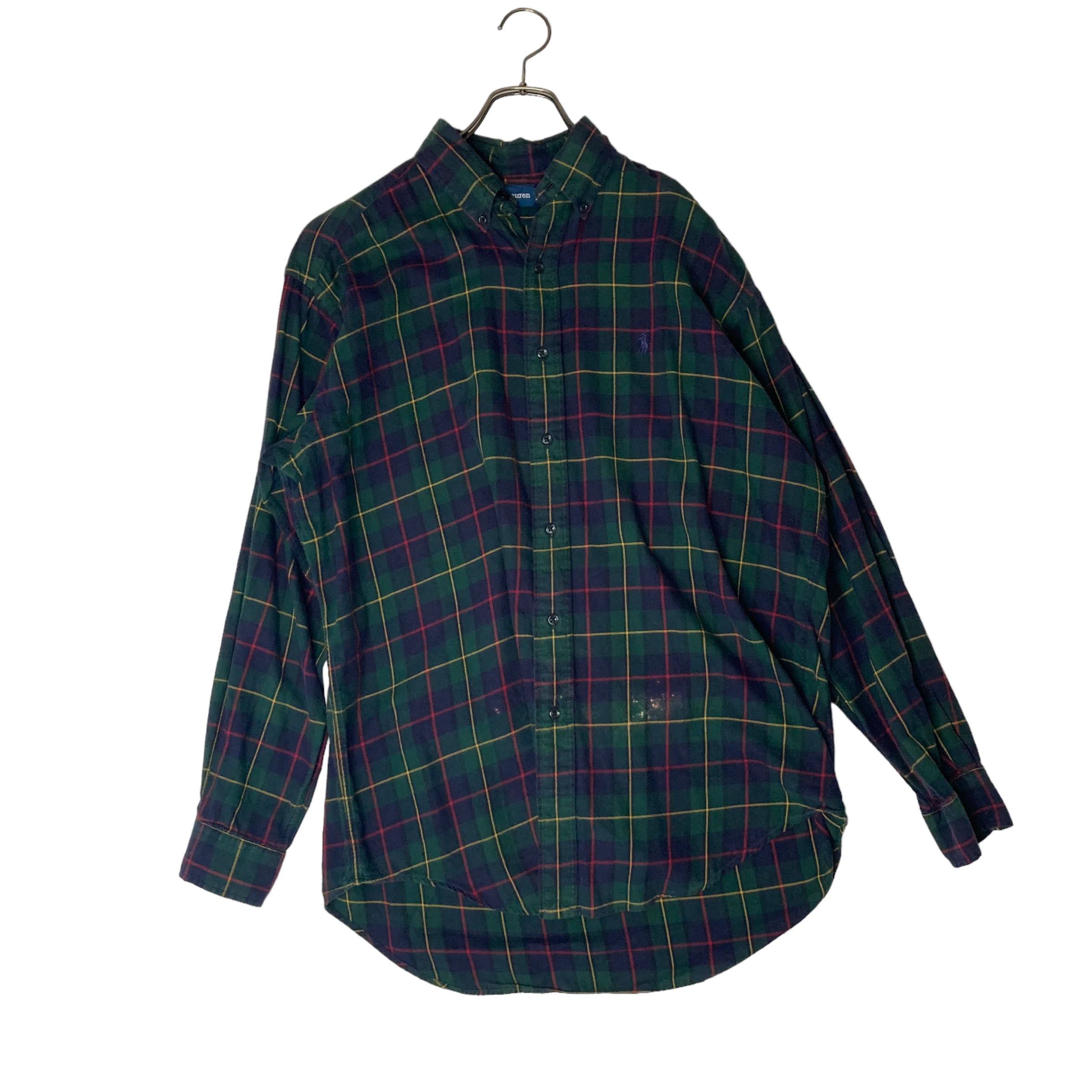 90s】RALPH LAUREN 長袖シャツ M コットン100% チェック柄 刺繍 