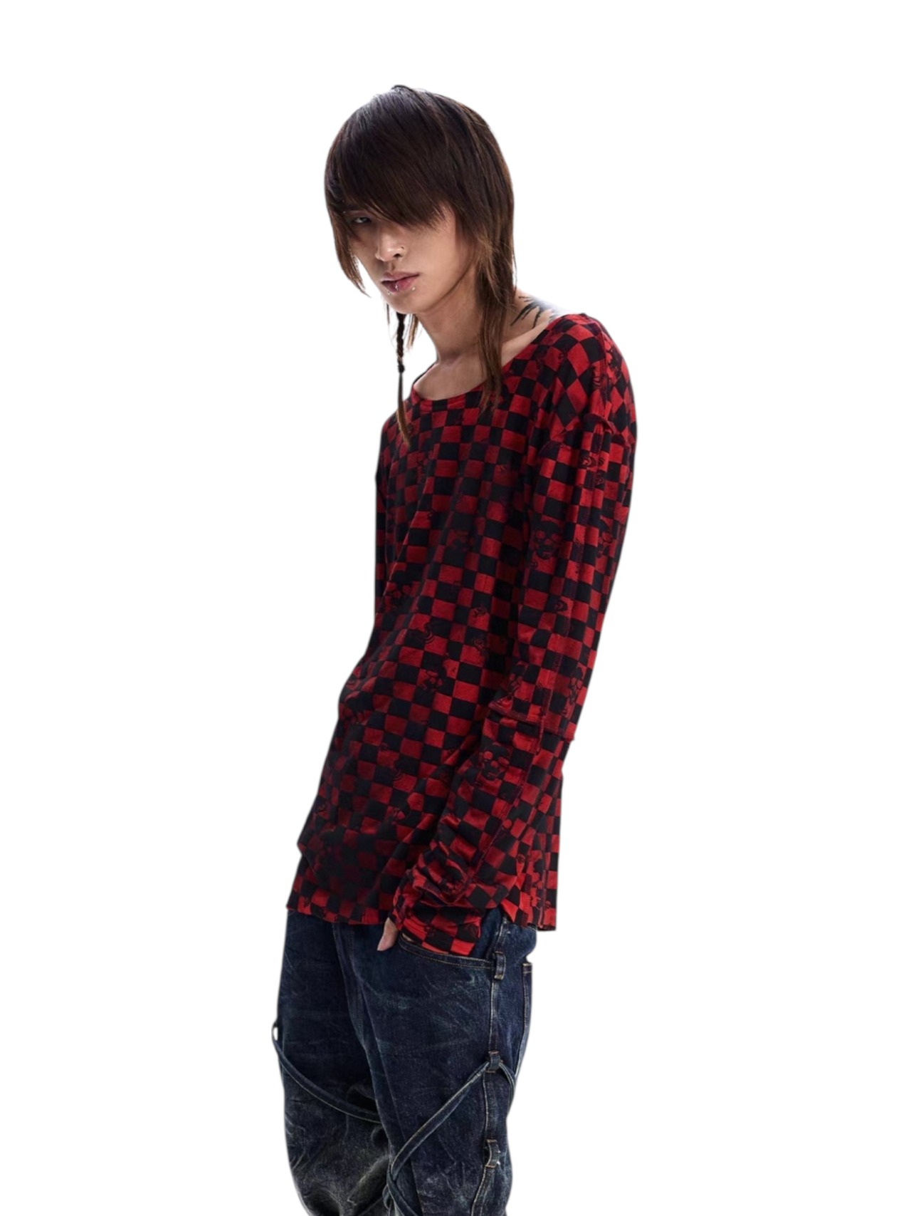 【STARTEXCEEDEND】SKULL CHECKERBOARD GRAPHIC LONG SLEEVE T-SHIRT