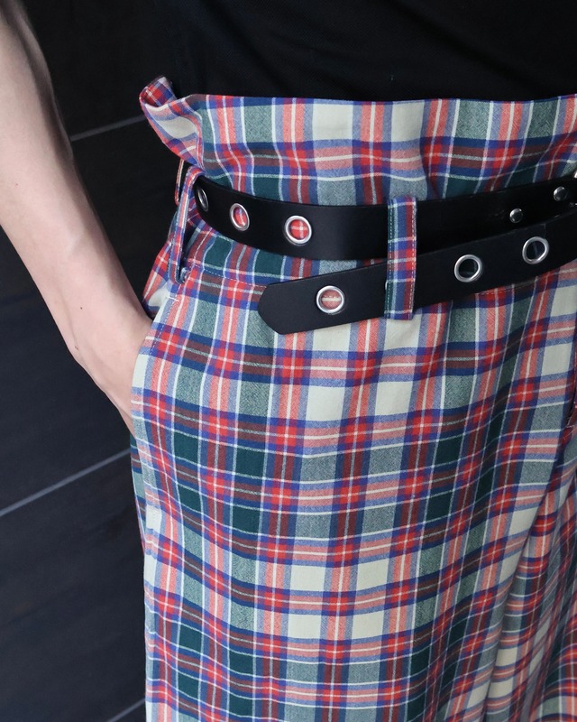 【Y's】check wide straight slacks