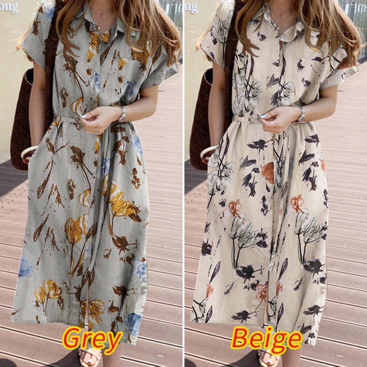 2022 新アマゾン夏ロングプリントカーディガンドレスルーズウエストカジュアル半袖日本のロングドレス女性 サマー 夏物 SDBeauty2338680518 alpaca.