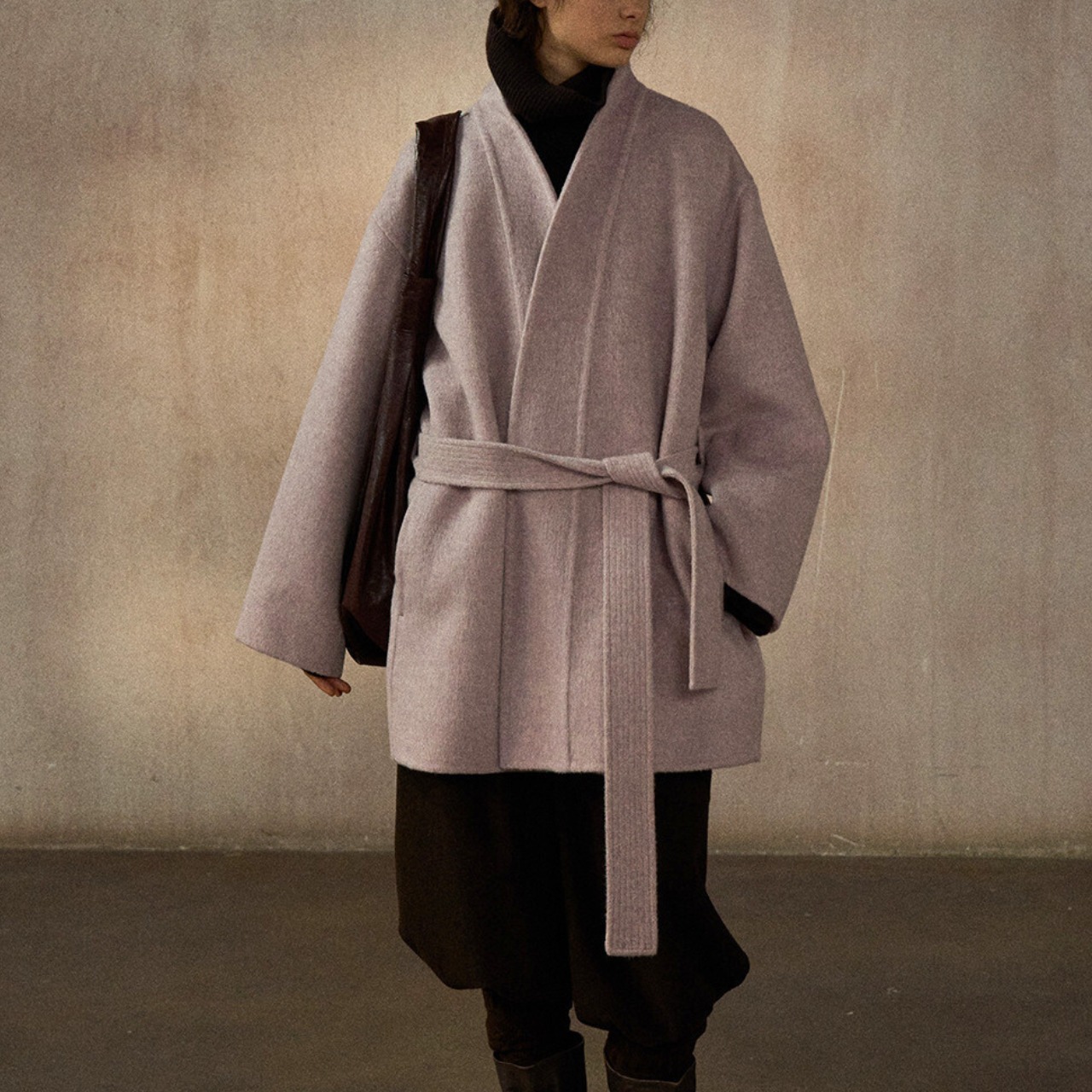 Wool Belted Robe Coat T3831