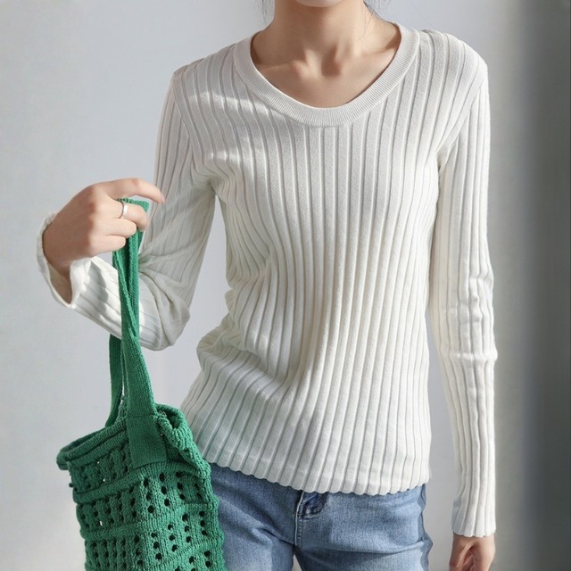 Vネック スリムフィット 長袖ニットシャツ ◆2color　204611