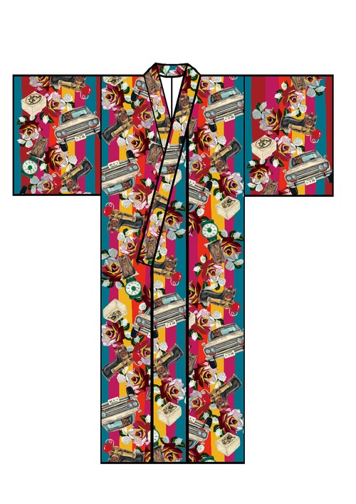 【Thank you sold out!】【水谷千重子（友近）さん衣装】ヨークシャーテリア柄着物（縦縞）