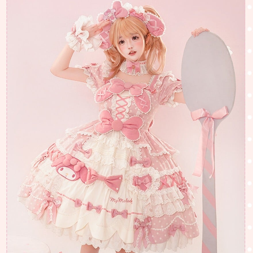 マイメロディコラボ ときめきピンクのアイドル甘ロリワンピース