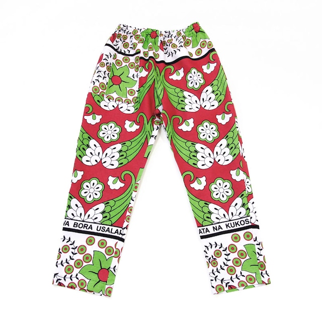 カンガのジョッパーズパンツ（ルージュオレンジ × グリーン）アフリカ布パンツ カンガパンツ