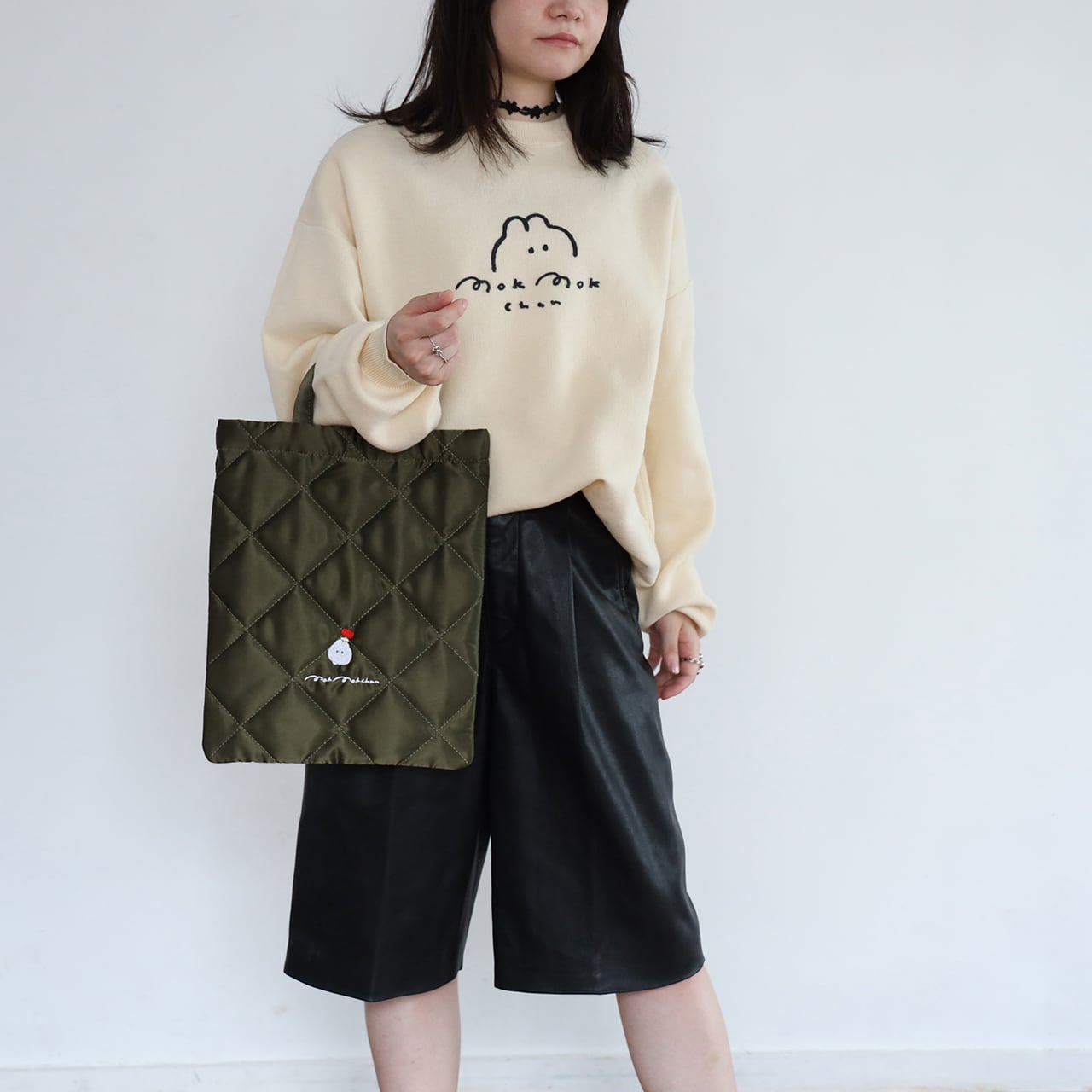 チェーン刺繍ウサニットスウェット/ホワイト（MK-514) | もくもく