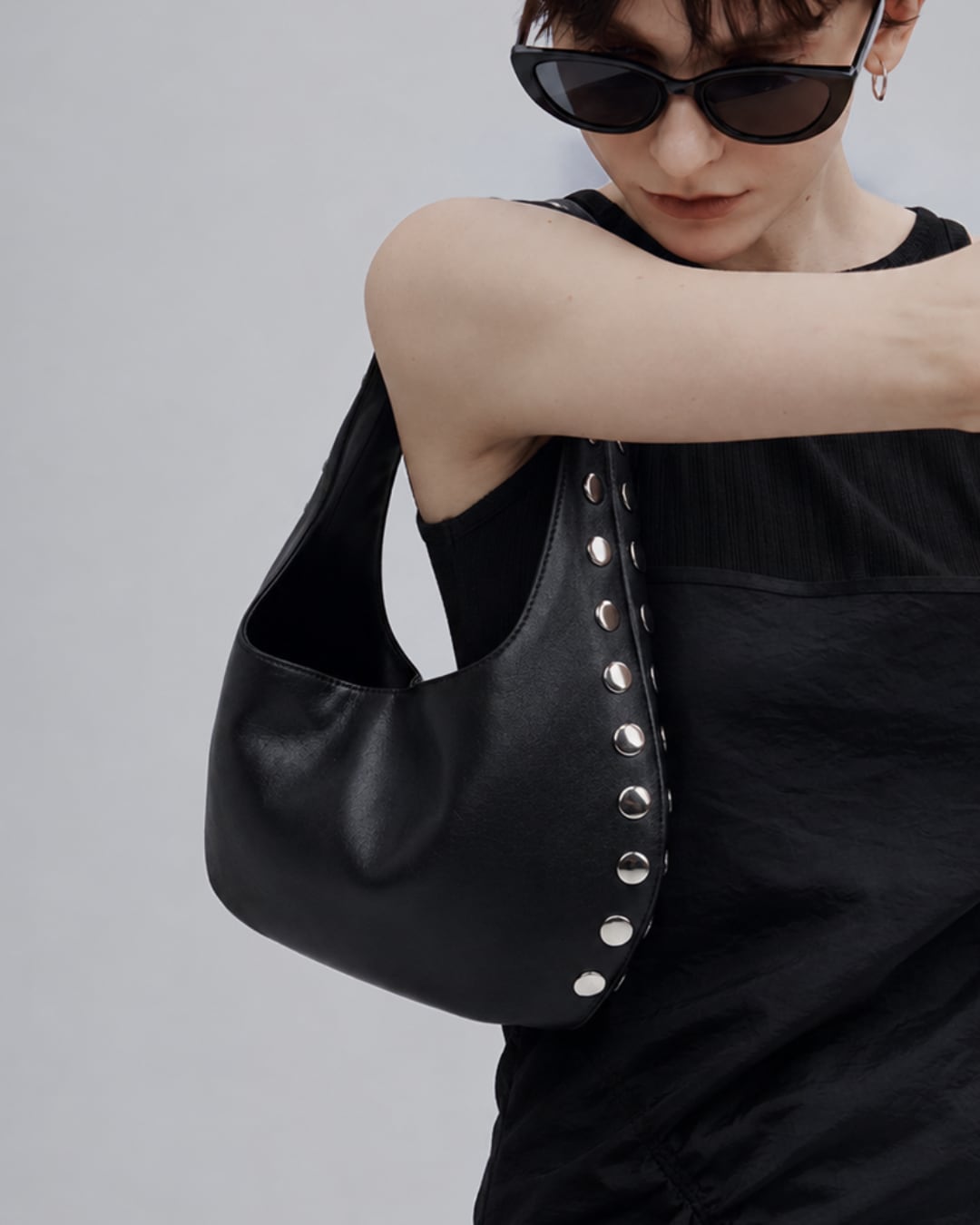 Eyelet Leather Hobo Bag