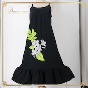 フラダンス 衣装 ワンピース ドレス ブラック系 PUKANA プルメリア柄 ハワイアンプリント 花柄 アロハ フラ ダンス レッスン 練習 ホワイト系 グリーン系 黒 白 黄緑 大人っぽい 上品 キャミソールドレス モノクロ フラダンス衣装 大人 レディース カジュアル おしゃれ リラックス素材 ビーチ フラワープリント エレガント