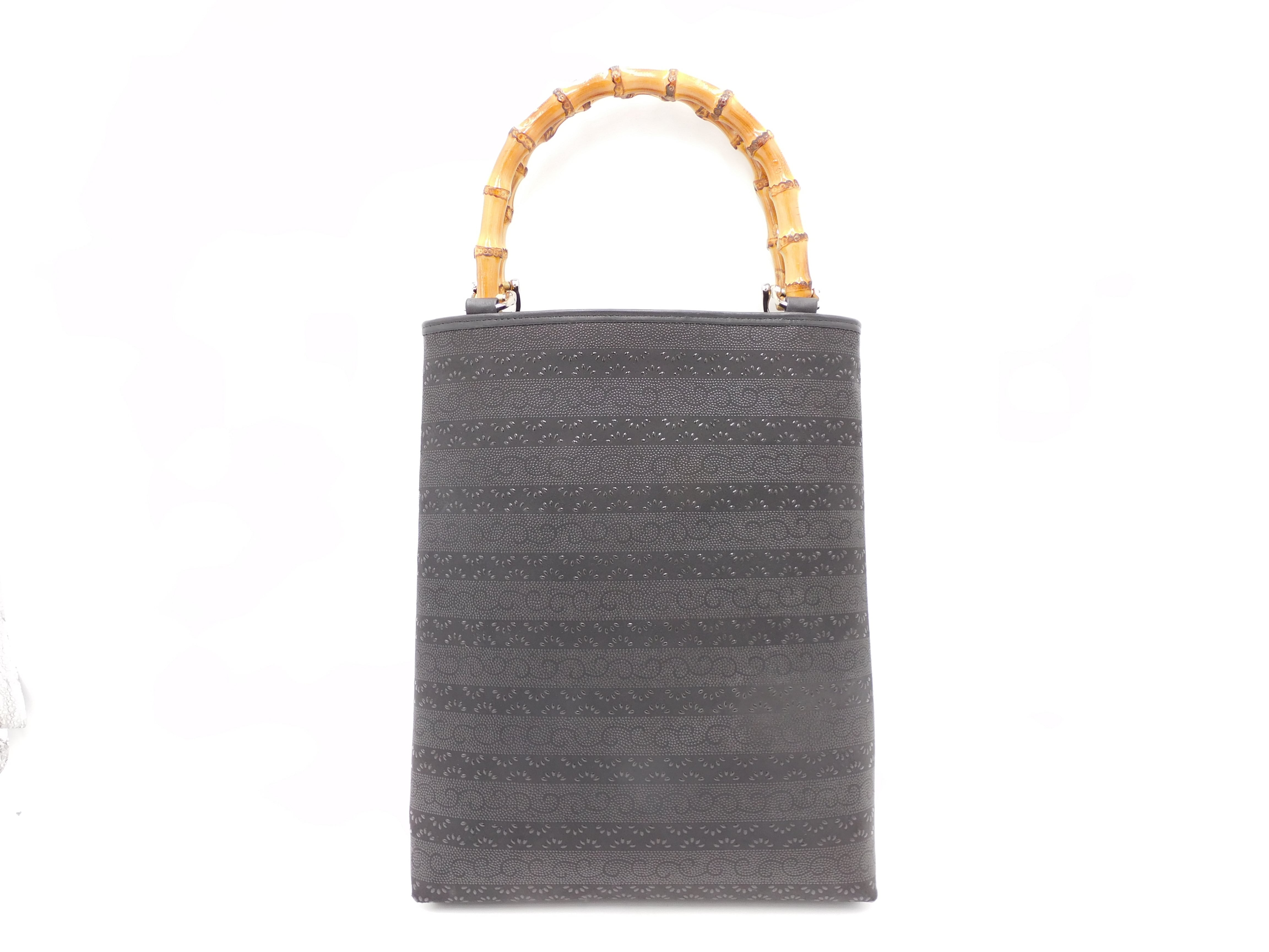 バンブー手提げ(大)黒/黒 段菖蒲柄