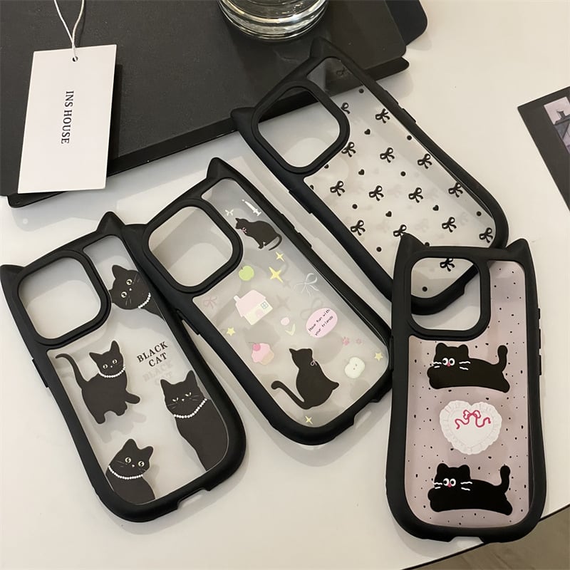 iPhone16シリーズ対応】コロンと可愛い◎猫耳デザイン 黒猫 iPhone16シリーズ対応】コロンと可愛い◎猫耳デザイン 黒猫