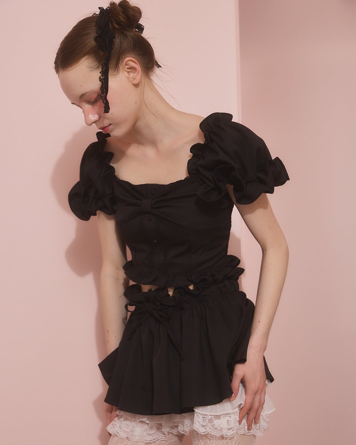 LilLilly パフスリーブハイネックトップス セットアップ lilLilly 