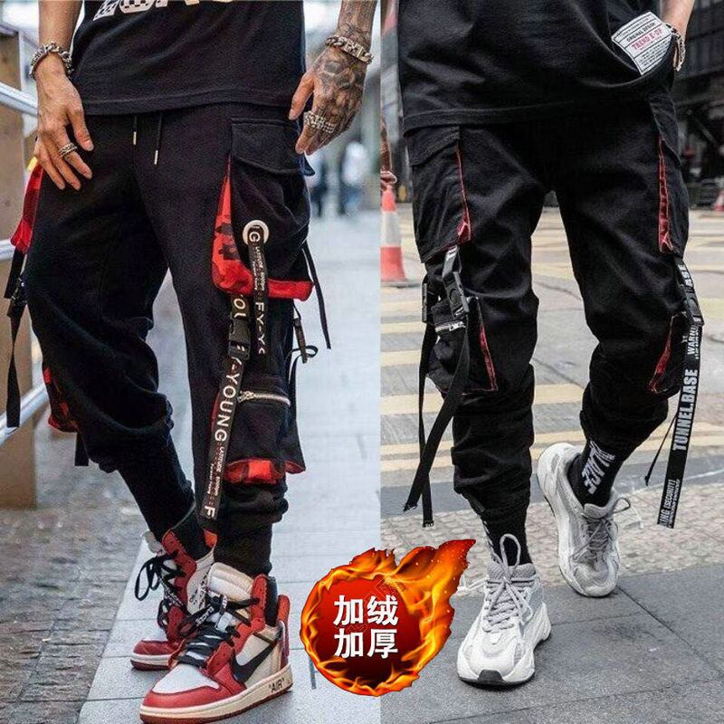 【新作】【送料無料】 ストリートウェアリボンポケットハーレムパンツメンズ2021スウェットパンツ男性ヒップホップジョガースリムフィットブラックフリースメンズペンシルパンツ 1AERolker37154468011