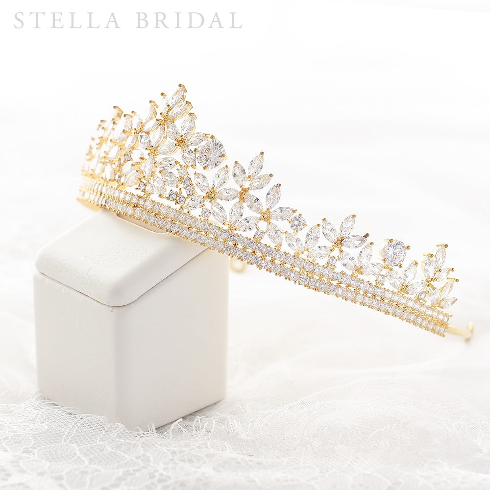 STELLA BRIDAL ゴールド ティアラ キュービックジルコニア ウェディングジュエリー ティアラ セリーヌ II