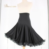 社交ダンス 衣装 スタンダード ラテン スカート レッスンウェア ICHIOKU イチオク 黒 無地 シンプル ブラック系 フリル アシンメトリー ダンス スカート フレア ストレッチ ポリエステル ポリウレタン 裾広がり シンプルデザイン ダンス用 黒スカート フリル付き モノトーン 57cm ウエストゴム デイリーウェア スポーツコスチューム レディース