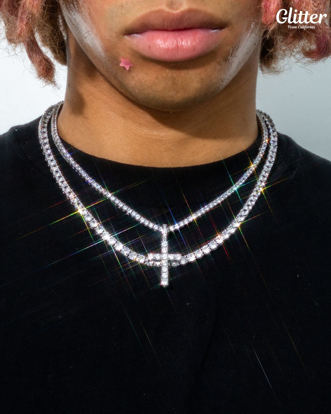 Tennis Chain × Iced Out Cross Set | Glitter