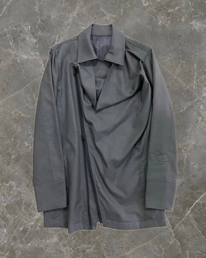 "semantic design" neck drape design zip riders jacket