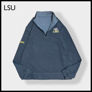 【USA古着】 カレッジロゴ LSU ルイジアナ大学 刺繍ロゴ ワンポイントロゴ 袖ロゴ 薄手 ハーフジップ スウェット プルオーバー ダークグレー 古着