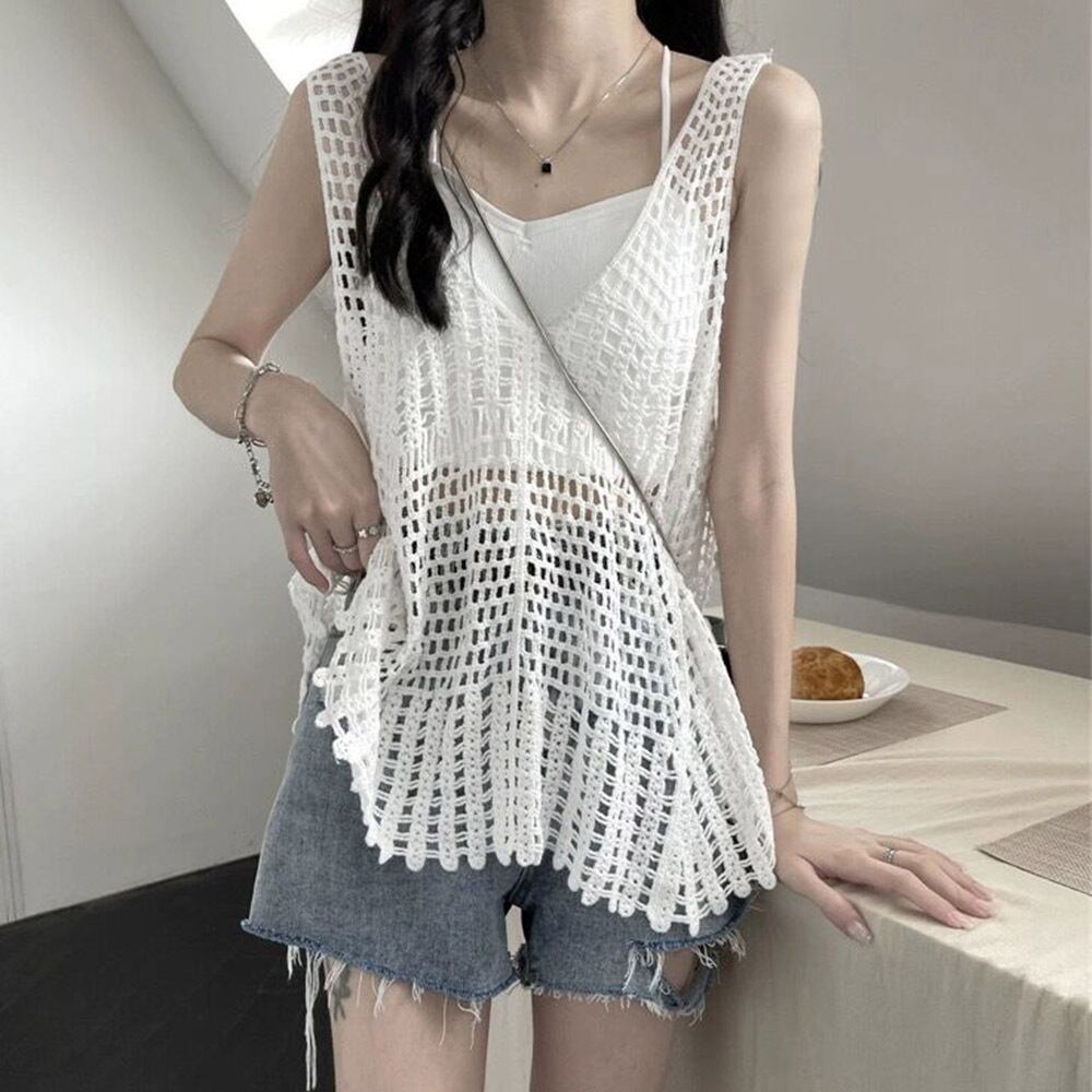 透かし編み ニット タンクトップ レディース 春夏 トップス おしゃれ かわいい 大人 きれいめ 透け感 ビスチェ 重ね着 メッシュ 大人可愛い 大人女子