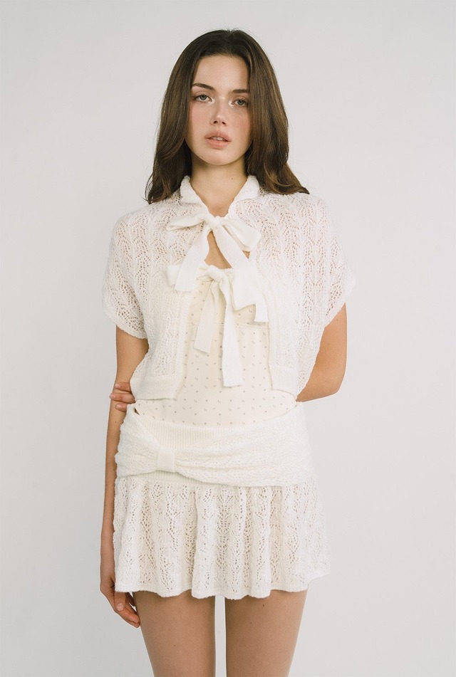 [threetimes] Ribbon cape cardigan (ivory) 正規品 韓国ブランド 韓国通販 韓国代行 韓国ファッション スリータイムズ three times 日本 店舗