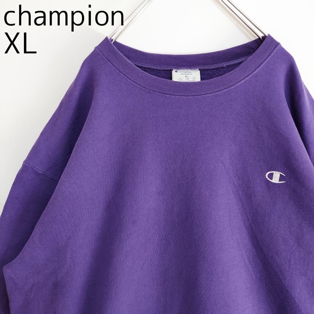 チャンピオン スウェット ワンポイント刺繍ロゴ 紫パープル XL オーバーサイズ