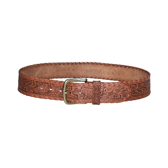 LAUREN RALPH LAUREN brown color embossing wide leather belt