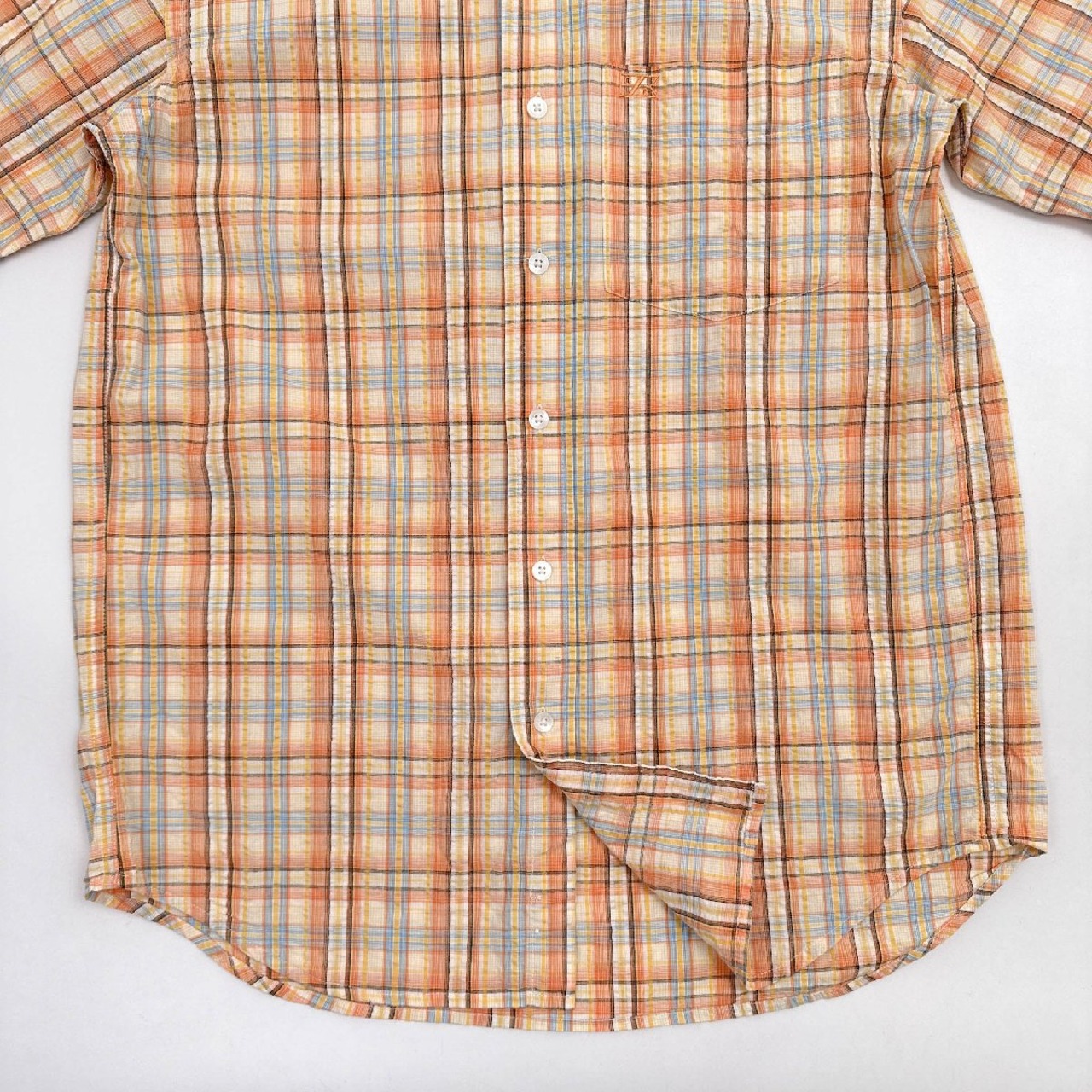 CUTTER&BUCK カッター&バック チェック柄 シアサッカー ボタンダウン BD 半袖 シャツ Mサイズ /オレンジ系/メンズ/ゴルフ