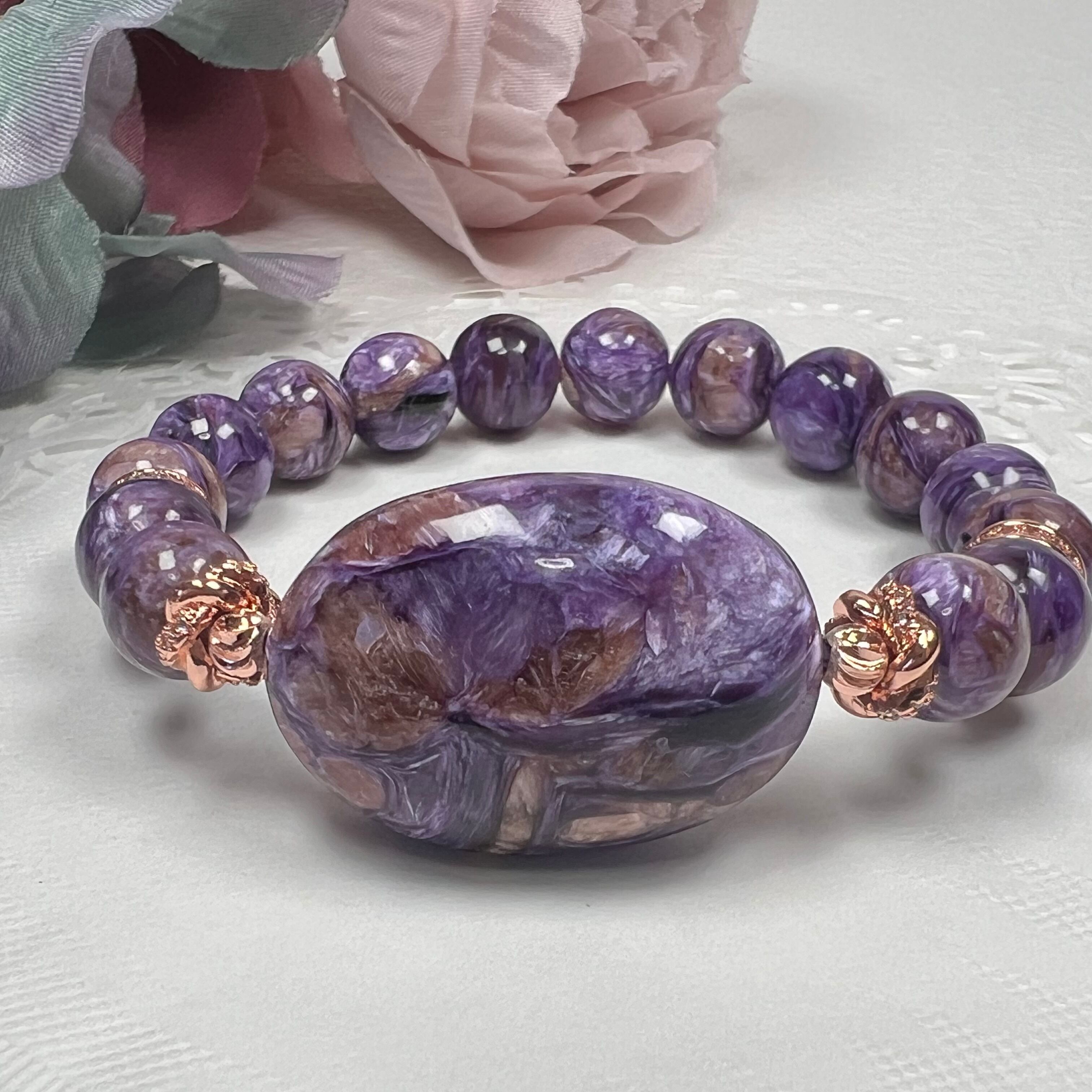 【ピンクチャロアイト オーバル ブレスレット】天然石 パワーストーン