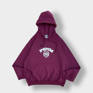 GILDAN プルオーバー パーカー スウェット フーディー プリント アーチロゴ バーガンディ us古着