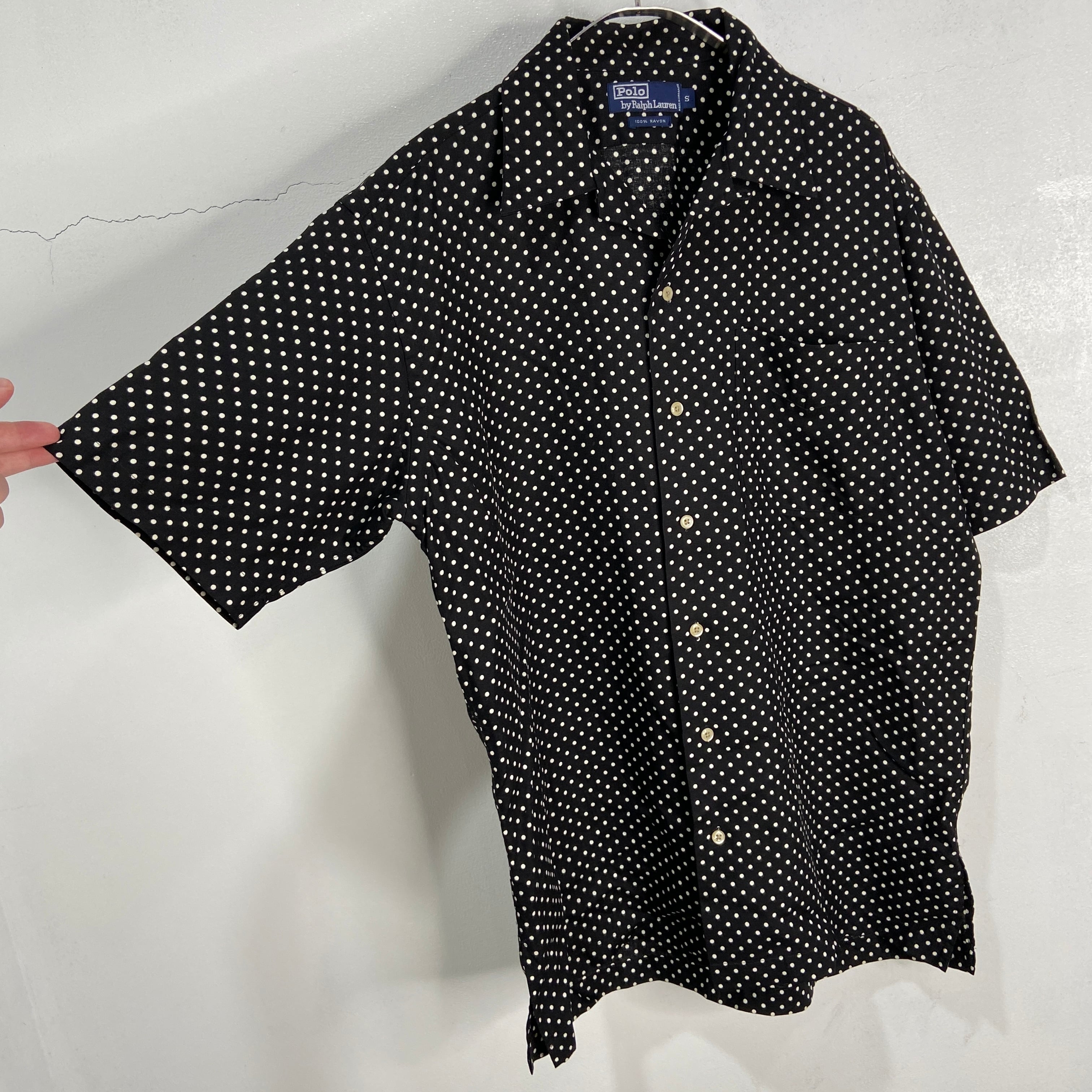 美品 Ralph lauren ドット柄オープンカラーシャツ 黒 開襟 レーヨン 