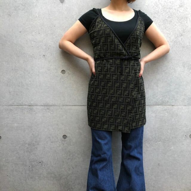 FENDI フェンディ ズッカ柄 カシュクール ワンピース カーキ/1800317  