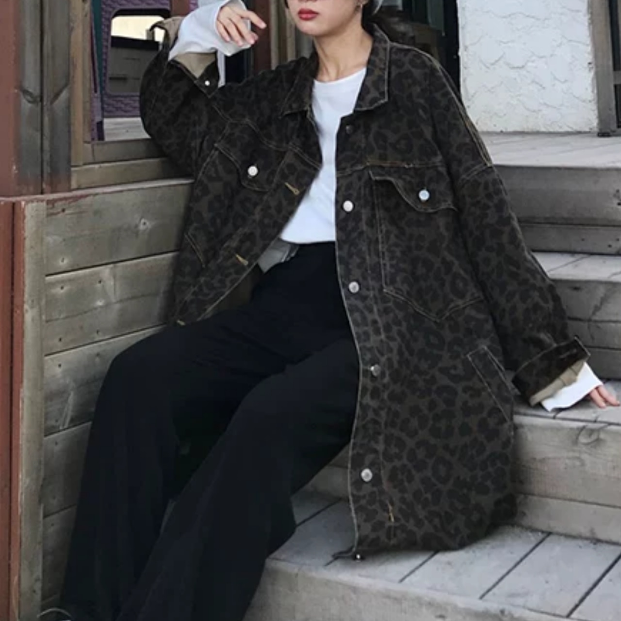 Leopard-print cargo coat (ME481)