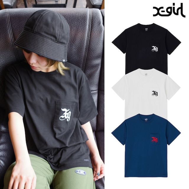 【X-girl】EMBLEM EMBROIDERY POCKET S/S TEE【エックスガール】