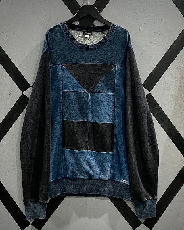 【X VINTAGE】“DIESEL” Overdyed Patchwork Loose Sweatshirt
