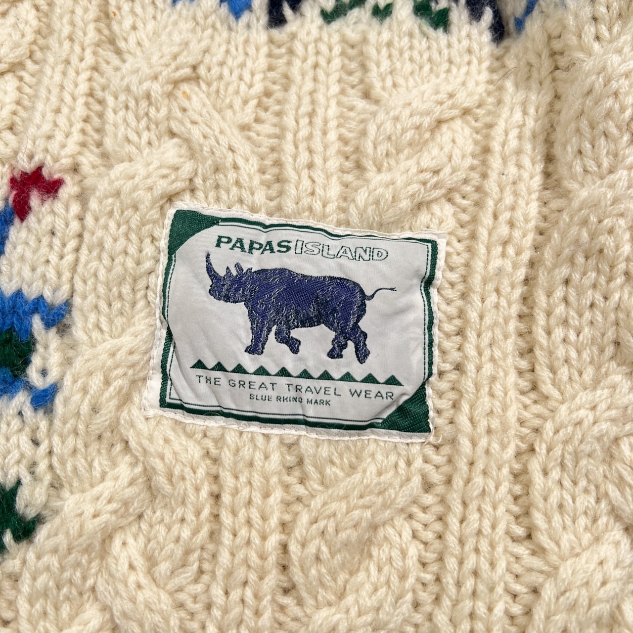 Papas パパス ノルディック ローゲージ ウールニットセーター /アイボリー系/ケーブル編み/フィッシャーマン風