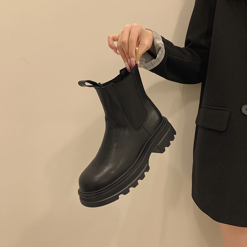 ブラックショートブーツオータムスタンダード レトロ 靴 シューズ 秋物 フェイクシューズ92254213337