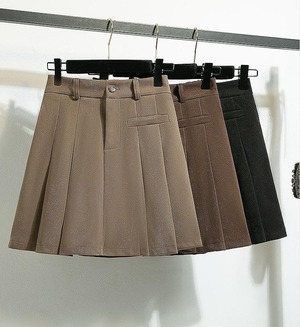 新品　秋冬 韓国風 エレガント ウール調 プリーツ Aラインミニ スカート