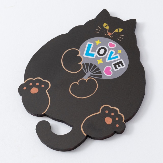 ときめきのLOVEねこ〈黒〉｜猫雑貨・木製コースター・ウッドプレート