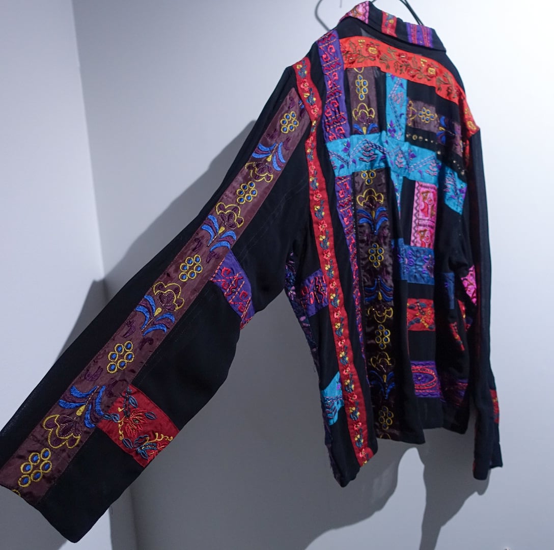 90s “CHICO'S” Various Embroidered & Sheer Patchwork Jacket | 古着