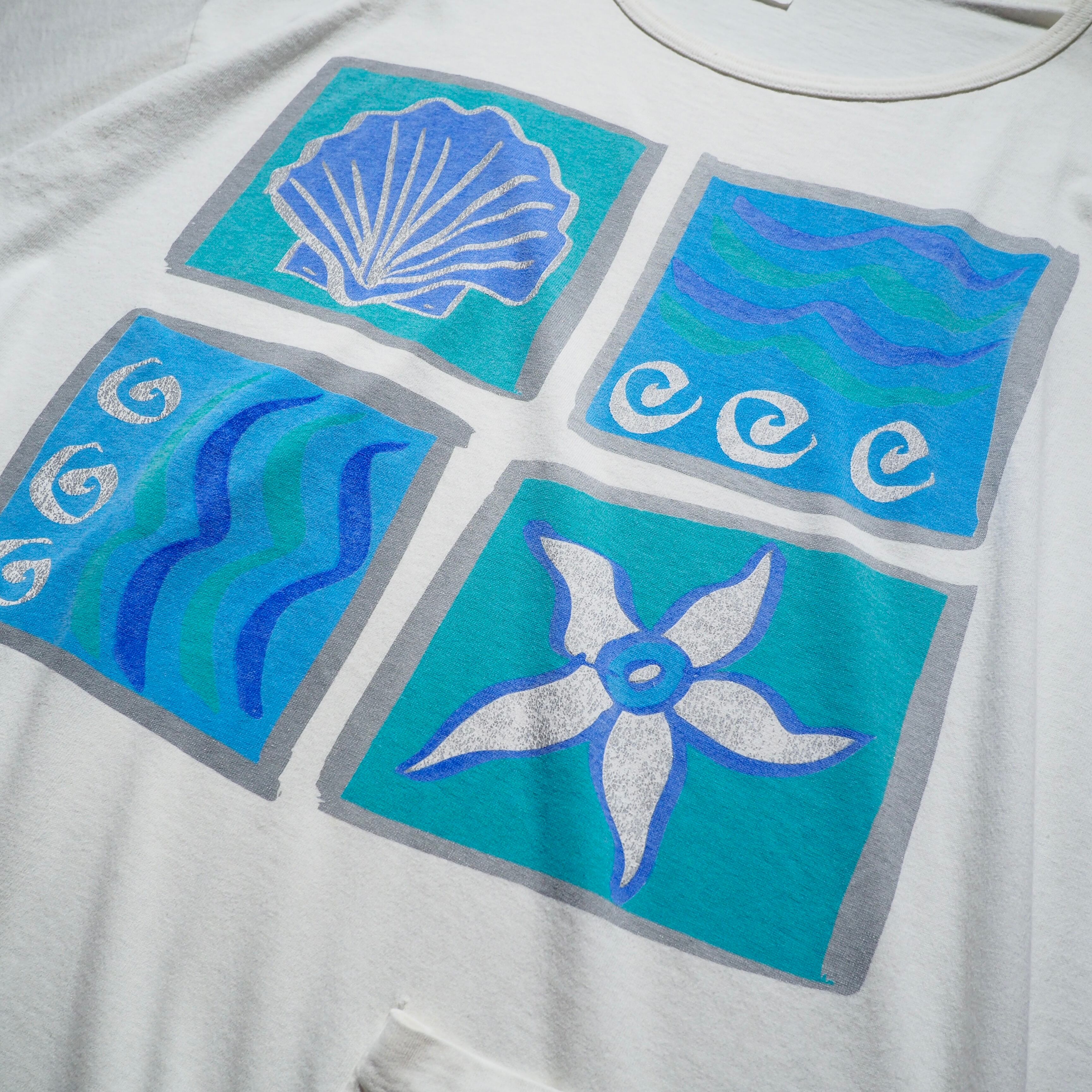 1990s ” Beach Bound ” Big Pocket Embbossed vintage loose SS Tee (made in Usa)