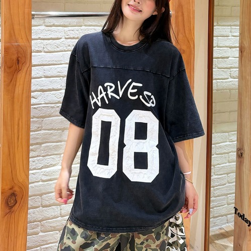 ナンバリンググラフィティプリントハーフスリーブTシャツ 2col   R02247
