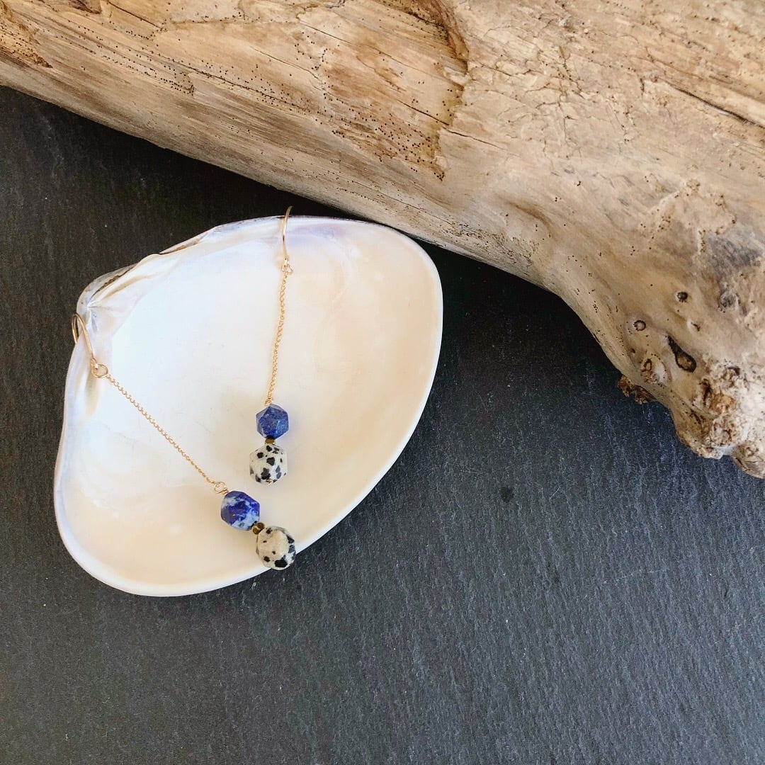 ラピスラズリ×ダルメシアンジャスパーのチェーンピアス