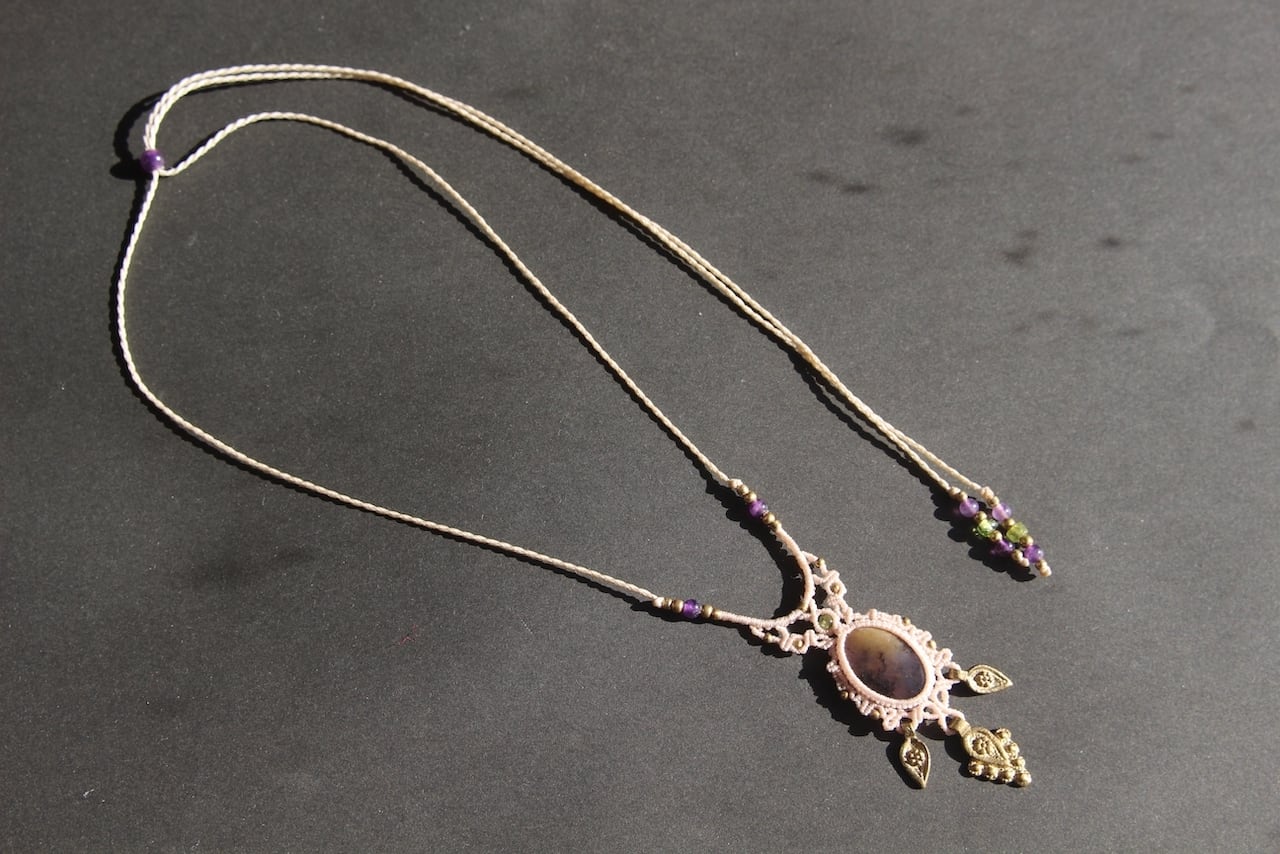 Dendritic purple Agate micro macrame necklace
