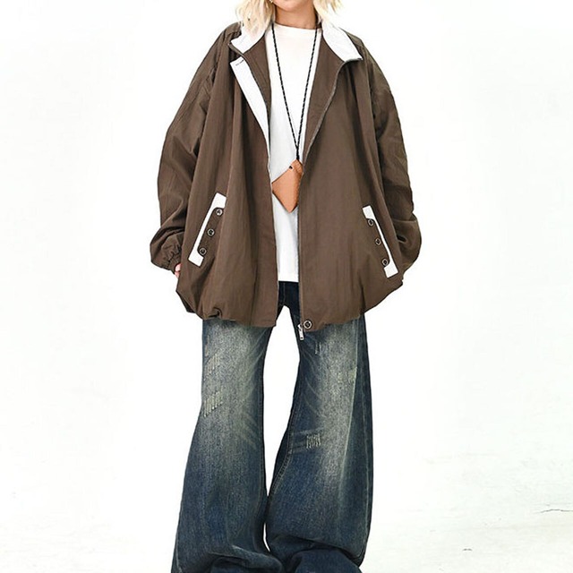 コントラストリブアクセントジップブルゾン 2col   R01445