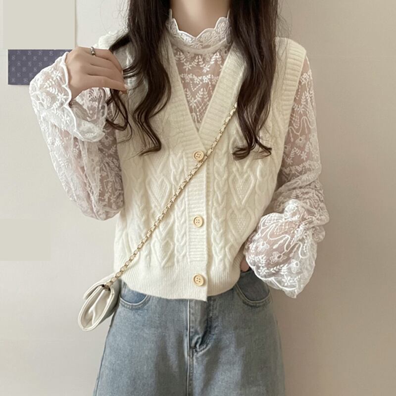 ホワイトVネックニットスプリングオータムスタイルセーター レッド 春物 秋物 試着室41961498852